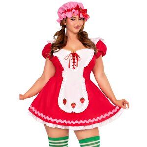 Plus Size Three Piece Berry Cutie Costume Set, Berry-Adorned Apron Dress